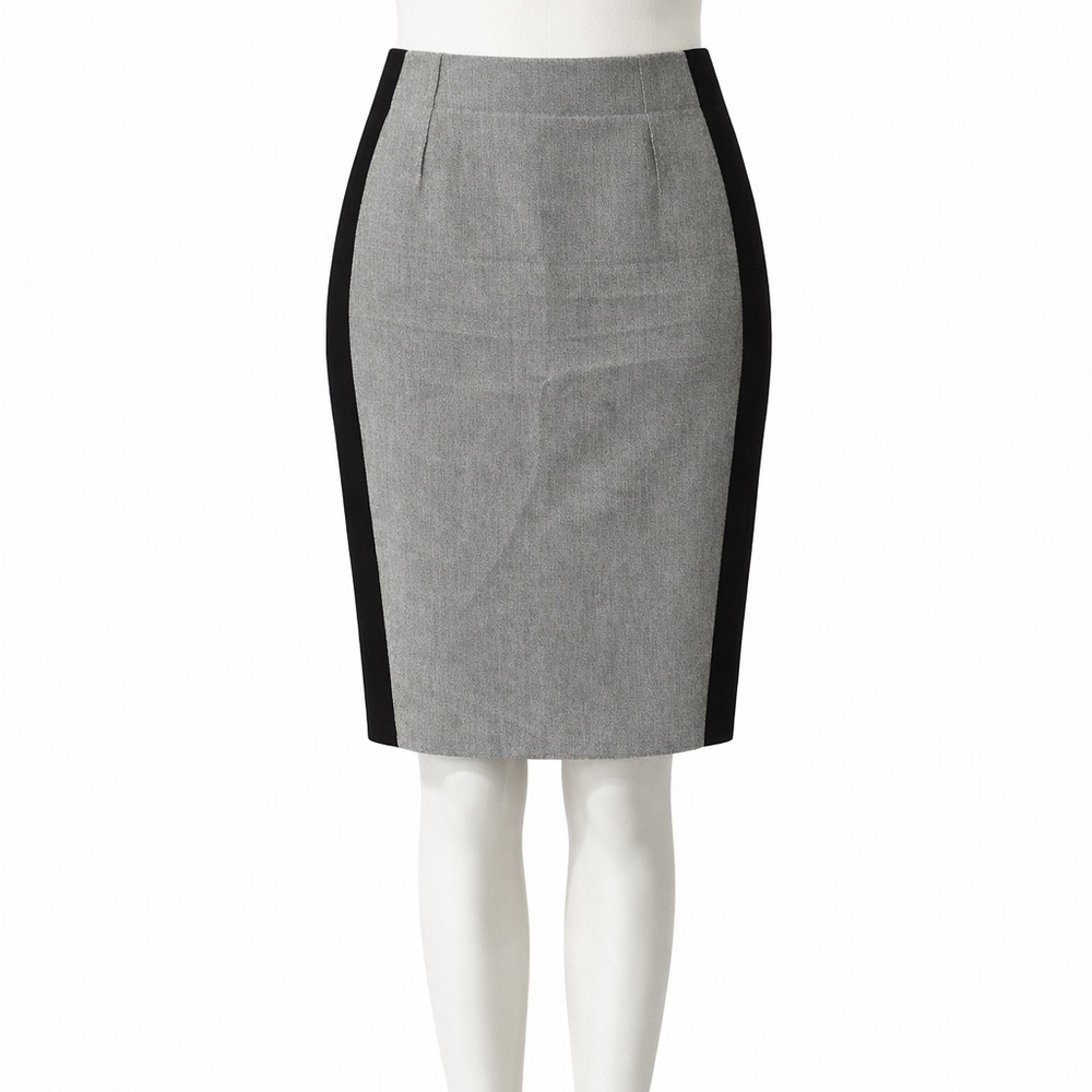 Lida Baday Grey Pencil Skirt Size 6 | Black Side Panels | Made in Canada